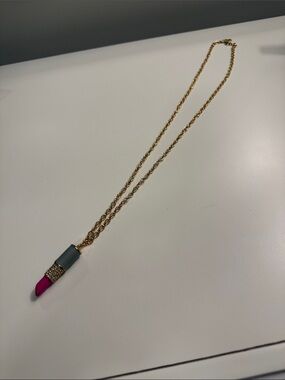 kate spade Gold Tone Necklace with Pink and Gray Lipstick Charm